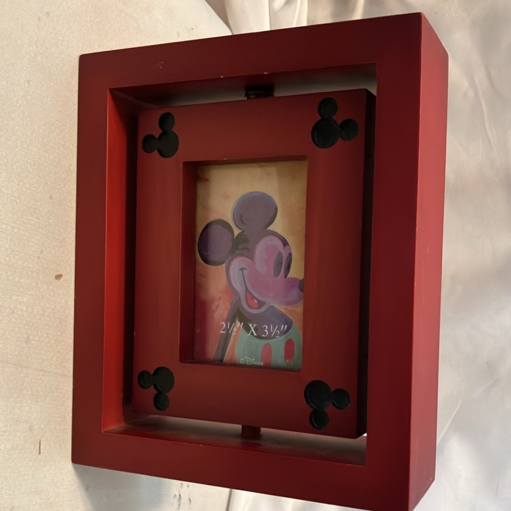 New.  Disney Reversible Mickey Mouse frame with mouse cut details. Nice redwood - Picture 5 of 12